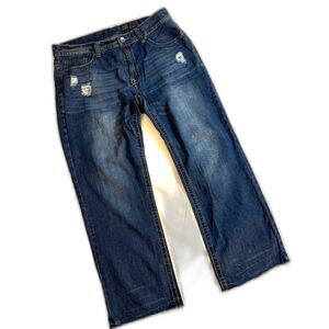 AXEL Men's Jeans sz38/32 inseam 30" Distressed Relaxed Fit Straight Leg Raw Hem